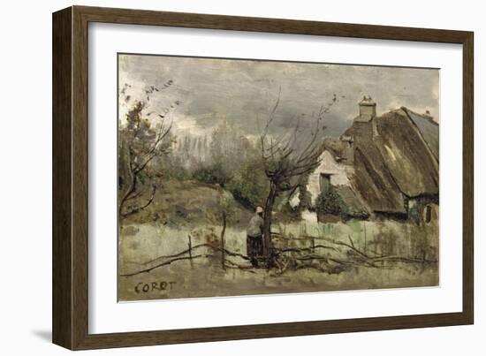 Thatched Cottage in Picardie-Jean-Baptiste-Camille Corot-Framed Giclee Print