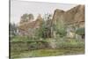 Thatched Cottages and Cottage Gardens, 1881 (W/C and Graphite on Paper)-John Fulleylove-Stretched Canvas