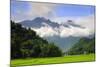 Thatched cottages and rice paddy fields with misty mountains behind, Mai Chau, Vietnam, Indochina,-Alex Robinson-Mounted Photographic Print