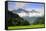 Thatched cottages and rice paddy fields with misty mountains behind, Mai Chau, Vietnam, Indochina,-Alex Robinson-Framed Stretched Canvas