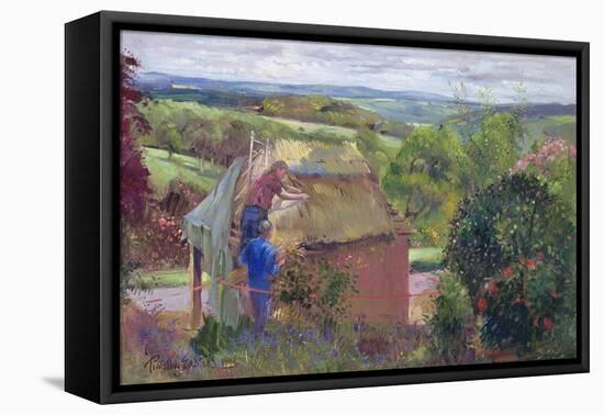 Thatching the Summer House, Lanhydrock House, Cornwall, 1993-Timothy Easton-Framed Stretched Canvas