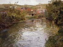 Farmhouses on the Banks of a Stream-Thaulow Frits-Stretched Canvas