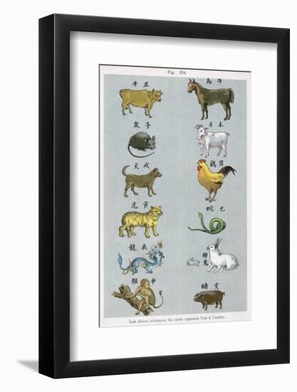 The 12 Creatures of the Chinese Zodiac Positioned in Opposing Pairs-null-Framed Photographic Print