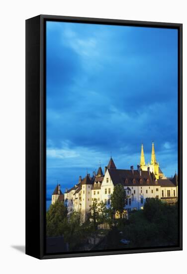 The 15th Century Chateau and Cathedral, Neuchatel, Switzerland, Europe-Christian Kober-Framed Stretched Canvas