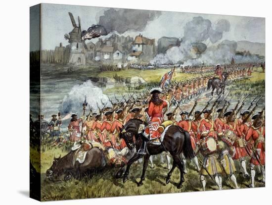 The 16th Regiment of Foot at Blenheim, 13th August 1704, c.1900-Richard Simkin-Stretched Canvas