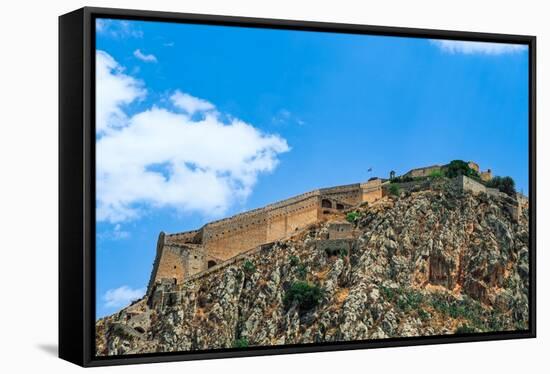 The 18th century Palamidi Fortress citadel with a bastion on the hill, Nafplion, Peloponnese-bestravelvideo-Framed Stretched Canvas