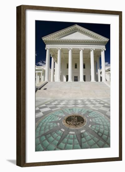 The 2007 restored Virginia State Capitol and the State Seal of Virginia, designed by Thomas Jeff...-null-Framed Photographic Print