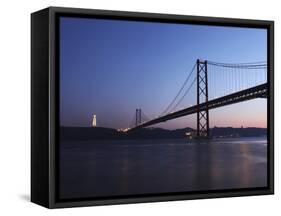 The 25 April Suspension Bridge at Dusk over the River Tagus (Rio Tejo), Christus Rei Is Illuminated-Stuart Forster-Framed Stretched Canvas