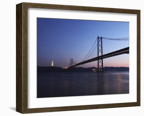 The 25 April Suspension Bridge at Dusk over the River Tagus (Rio Tejo), Christus Rei Is Illuminated-Stuart Forster-Framed Photographic Print