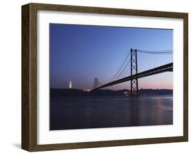 The 25 April Suspension Bridge at Dusk over the River Tagus (Rio Tejo), Christus Rei Is Illuminated-Stuart Forster-Framed Photographic Print