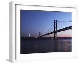 The 25 April Suspension Bridge at Dusk over the River Tagus (Rio Tejo), Christus Rei Is Illuminated-Stuart Forster-Framed Photographic Print