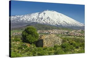 The 3350M Snow-Capped Volcano Mount Etna, Looms over the Maletto Town on its Western Flank, Maletto-Rob Francis-Stretched Canvas