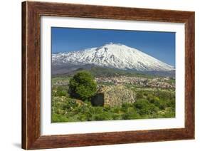 The 3350M Snow-Capped Volcano Mount Etna, Looms over the Maletto Town on its Western Flank, Maletto-Rob Francis-Framed Photographic Print