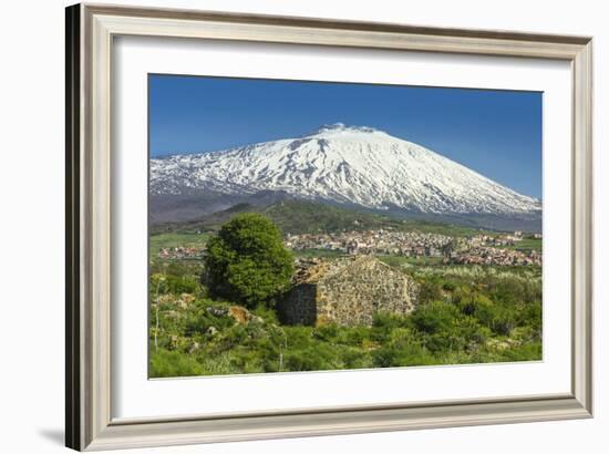 The 3350M Snow-Capped Volcano Mount Etna, Looms over the Maletto Town on its Western Flank, Maletto-Rob Francis-Framed Photographic Print