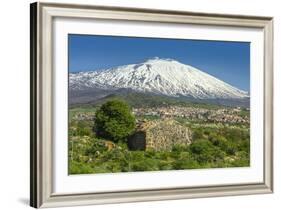 The 3350M Snow-Capped Volcano Mount Etna, Looms over the Maletto Town on its Western Flank, Maletto-Rob Francis-Framed Photographic Print