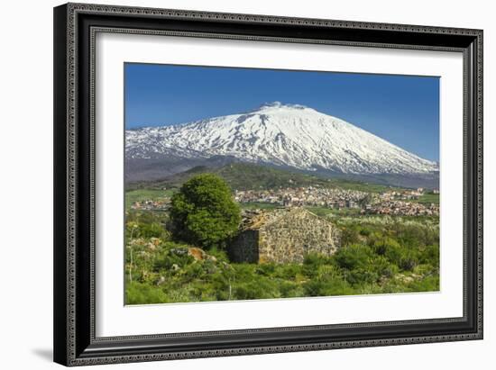 The 3350M Snow-Capped Volcano Mount Etna, Looms over the Maletto Town on its Western Flank, Maletto-Rob Francis-Framed Photographic Print