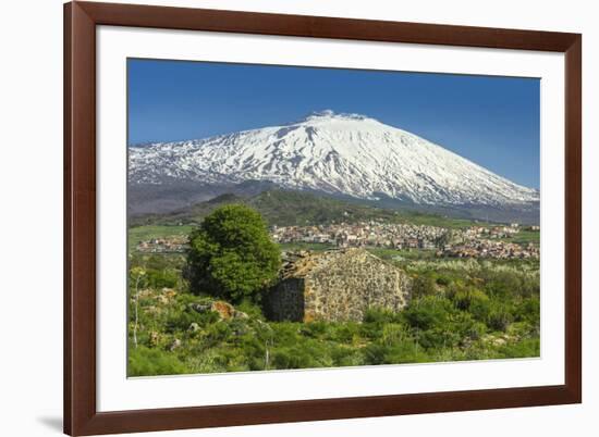 The 3350M Snow-Capped Volcano Mount Etna, Looms over the Maletto Town on its Western Flank, Maletto-Rob Francis-Framed Photographic Print