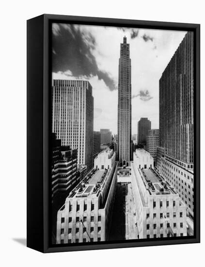 The 70-Story RCA Building Towers Over the City Complex of Rockefeller Center-null-Framed Stretched Canvas