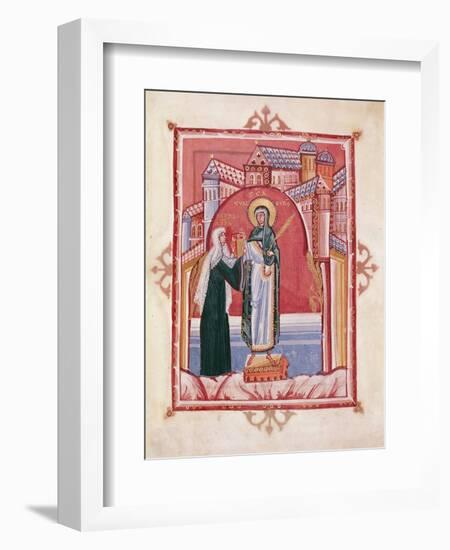 The Abbess Hilda Offering the Gospel to St. Walburga-German School-Framed Giclee Print