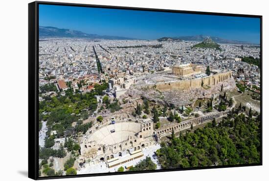 The Acropolis and Odeon of Herodes Atticus, aerial view, Athens, Greece, Europe-Sakis Papadopoulos-Framed Stretched Canvas