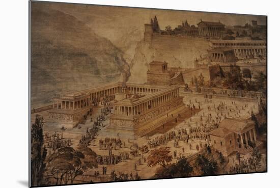 The Acropolis at Pergamon . Turkey. Altar of Zeus. Imaginary Reconstruction by German Painter Fried-null-Mounted Giclee Print