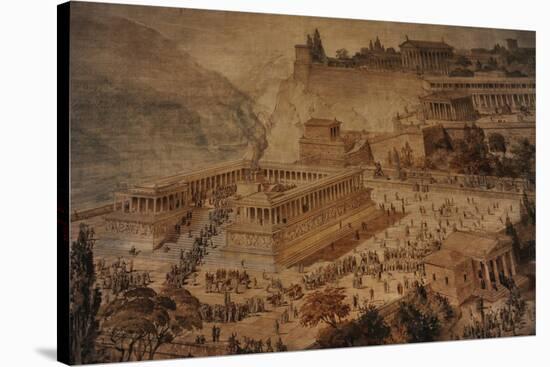 The Acropolis at Pergamon . Turkey. Altar of Zeus. Imaginary Reconstruction by German Painter Fried-null-Stretched Canvas