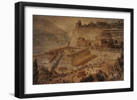 The Acropolis at Pergamon . Turkey. Altar of Zeus. Imaginary Reconstruction by German Painter Fried-null-Framed Giclee Print