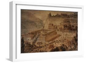 The Acropolis at Pergamon . Turkey. Altar of Zeus. Imaginary Reconstruction by German Painter Fried-null-Framed Giclee Print