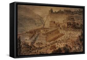 The Acropolis at Pergamon . Turkey. Altar of Zeus. Imaginary Reconstruction by German Painter Fried-null-Framed Stretched Canvas