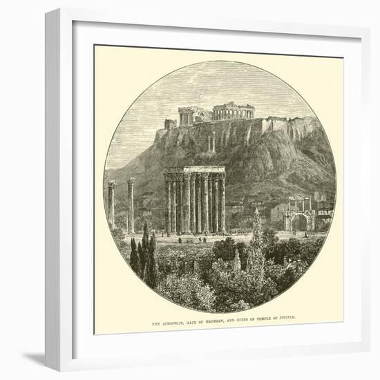 The Acropolis, Gate of Hadrian, and Ruins of Temple of Jupiter-null-Framed Giclee Print