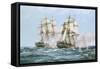The Action Between the Java and Constitution-Montague Dawson-Framed Stretched Canvas