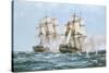 The Action Between the Java and Constitution-Montague Dawson-Stretched Canvas