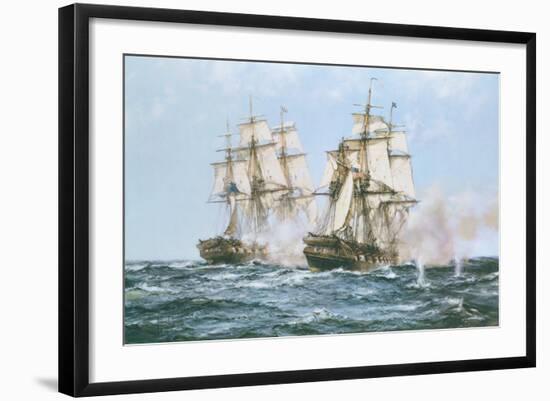 The Action Between the Java and Constitution-Montague Dawson-Framed Art Print