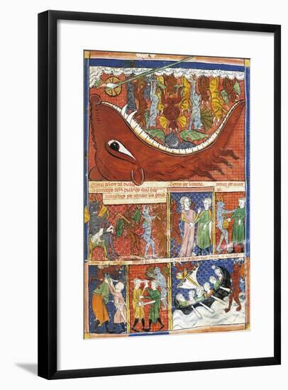 The Actions of the Devil in Hell, Miniature from Breviary of Love-Matfre Ermengau-Framed Giclee Print