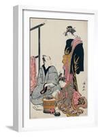 The Actor Matsumoto Koshiro IV Seated Holding a Pipe by a Brazier-Torii Kiyonaga-Framed Giclee Print