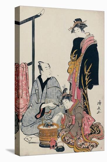 The Actor Matsumoto Koshiro IV Seated Holding a Pipe by a Brazier-Torii Kiyonaga-Stretched Canvas