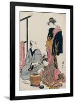 The Actor Matsumoto Koshiro IV Seated Holding a Pipe by a Brazier-Torii Kiyonaga-Framed Giclee Print