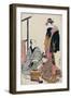 The Actor Matsumoto Koshiro IV Seated Holding a Pipe by a Brazier-Torii Kiyonaga-Framed Giclee Print