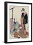 The Actor Matsumoto Koshiro IV Seated Holding a Pipe by a Brazier-Torii Kiyonaga-Framed Giclee Print