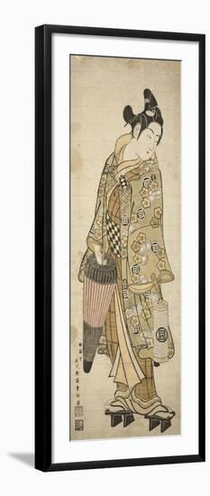 The Actor Sanogawa Ichimatsu I as a young man holding an umbrella and a lantern, c.1748-Ishikawa Toyonobu-Framed Premium Giclee Print