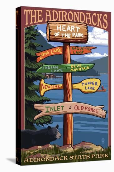 The Adirondacks - Adirondack State Park, New York - Destination Signpost-Lantern Press-Stretched Canvas