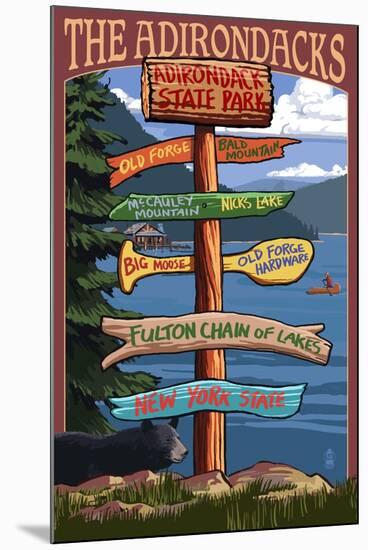 The Adirondacks - Adirondack State Park, New York State - Sign Destinations-Lantern Press-Mounted Art Print