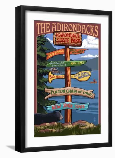 The Adirondacks - Adirondack State Park, New York State - Sign Destinations-Lantern Press-Framed Art Print