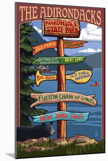 The Adirondacks - Adirondack State Park, New York State - Sign Destinations-Lantern Press-Mounted Art Print