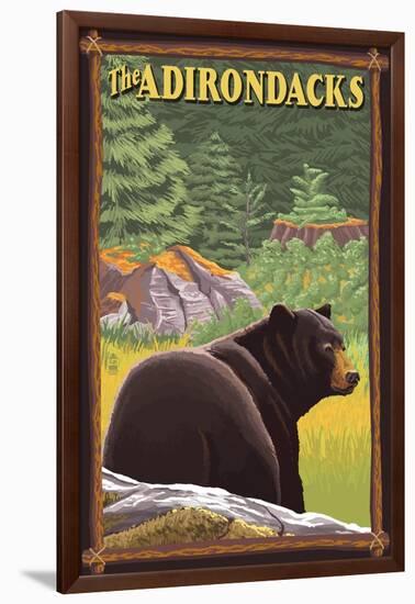 The Adirondacks - Black Bear in Forest-Lantern Press-Framed Art Print