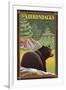 The Adirondacks - Black Bear in Forest-Lantern Press-Framed Art Print