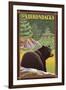 The Adirondacks - Black Bear in Forest-Lantern Press-Framed Art Print