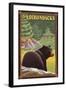 The Adirondacks - Black Bear in Forest-Lantern Press-Framed Art Print