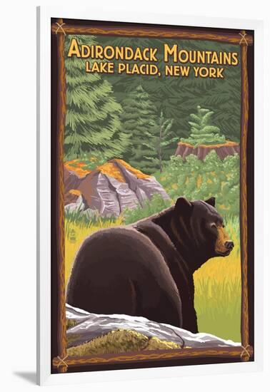 The Adirondacks - Lake Placid, New York - Black Bear in Forest-Lantern Press-Framed Art Print