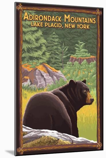 The Adirondacks - Lake Placid, New York - Black Bear in Forest-Lantern Press-Mounted Art Print